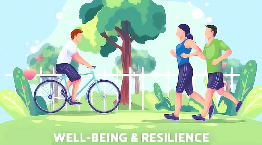 Well-being and Resilience - illustration of cyclist and joggers