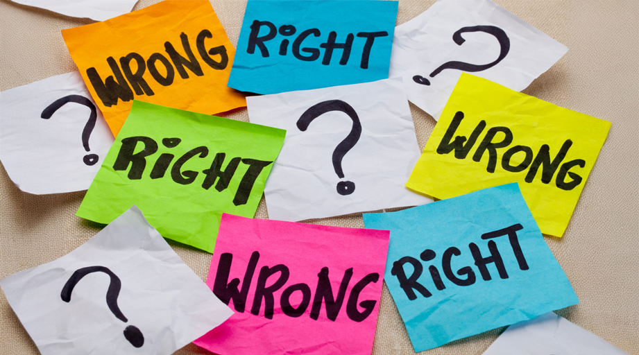 colorful notes with the words right and wrong written on them