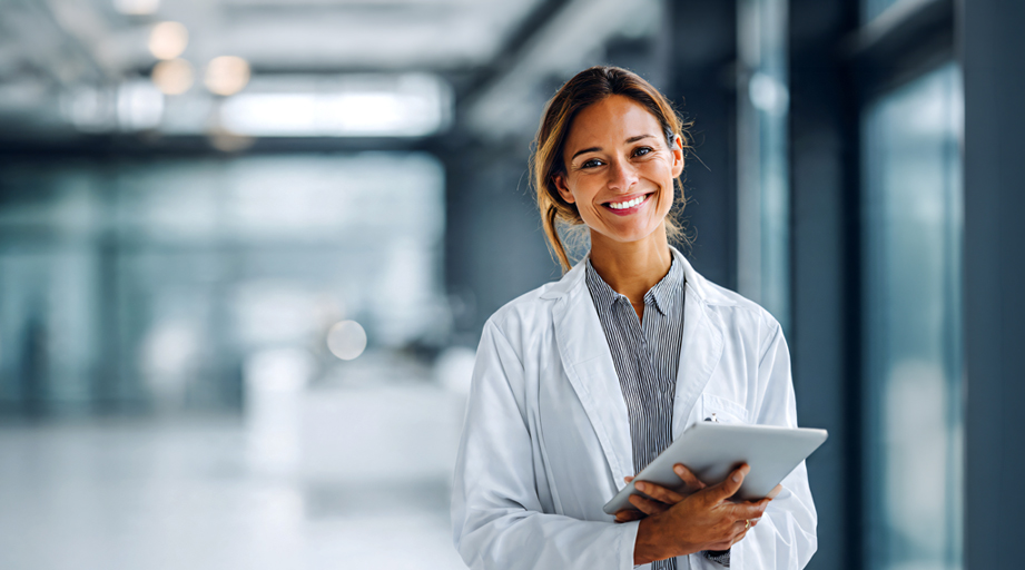 female doctor holding a tablet