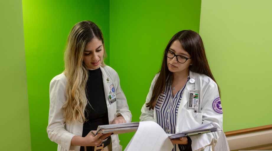 two female pharmacists meeting and reviewing a document