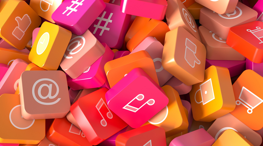 colorful pieces with social media icon designs