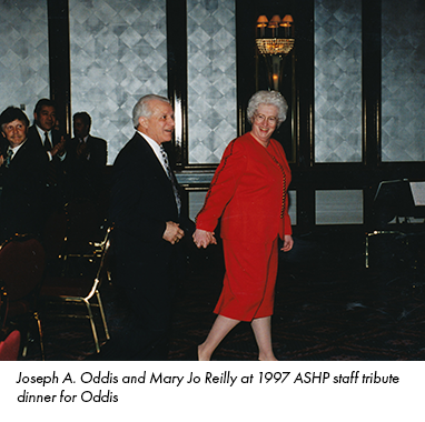 Joseph A. Oddis and Mary Jo Reilly at 1997 ASHP staff tribute dinner for Oddis